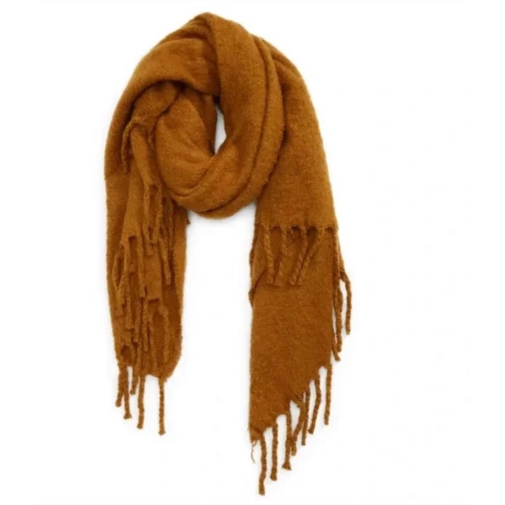 COPY - Madewell oversized fringe soft wrap scarf mustard brown